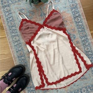Free People Blush, Ivory & Red Lace Slip Dress